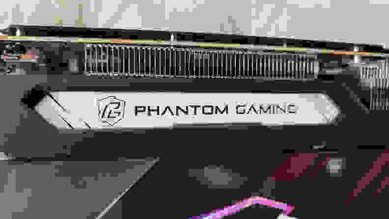 Logo on the side of a graphics card