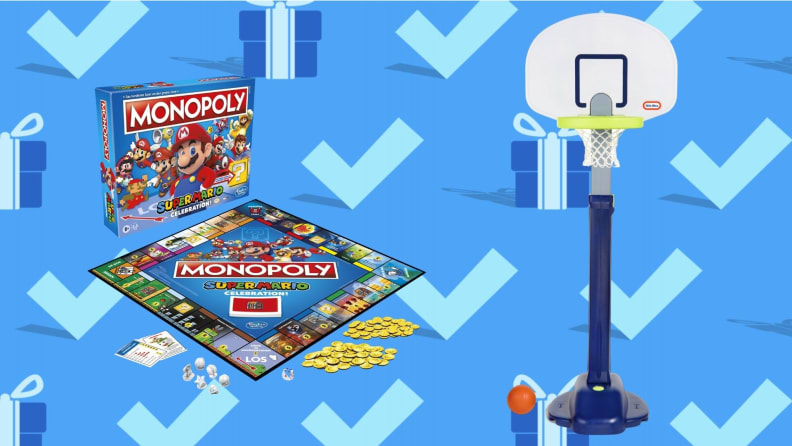 Monopoly Super Mario Celebration Edition Board Game and Little Tikes Adjust 'n Jam Pro Basketball Set