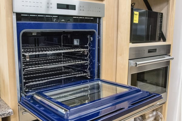 The oven can be installed flush with your existing cabinets. Photographed at Boston Appliance in Woburn, MA