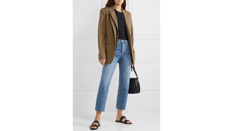 A straight-leg jean is comfortable and on trend.