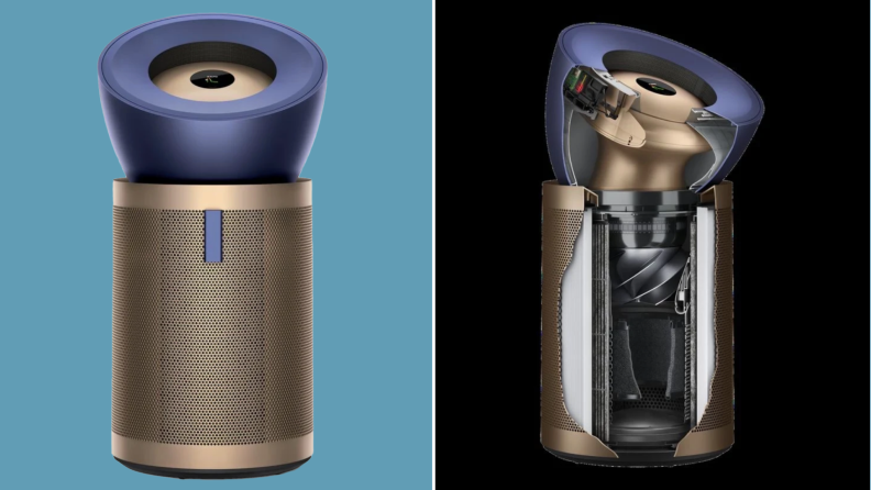 Two side by side product shots of the Dyson Big+Quiet Formaldehyde Air Purifier.