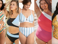 Five plus-size women in bathing suits
