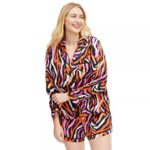 Product image of 2pc Long Sleeve Notch Collar Top and Shorts Disco Zebra Pink Pajama Set