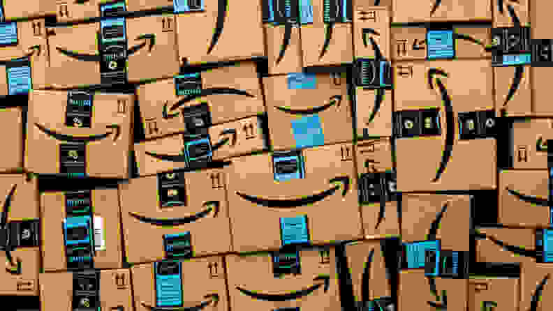 A stack of Amazon boxes.
