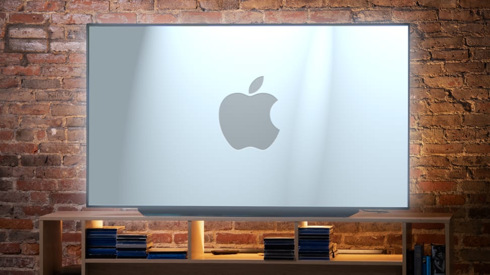 A TV displaying the Apple company logo