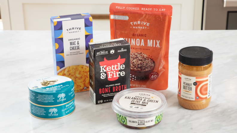 Display of several Thrive Market pantry staples