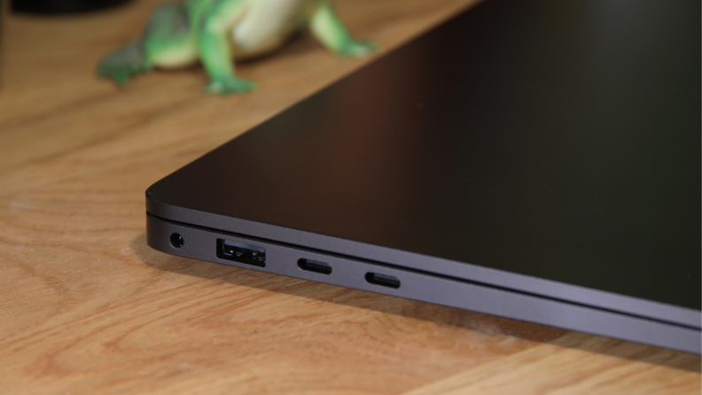 A side angled view of the Microsoft Surface Laptop 7th Edition showing its ports.