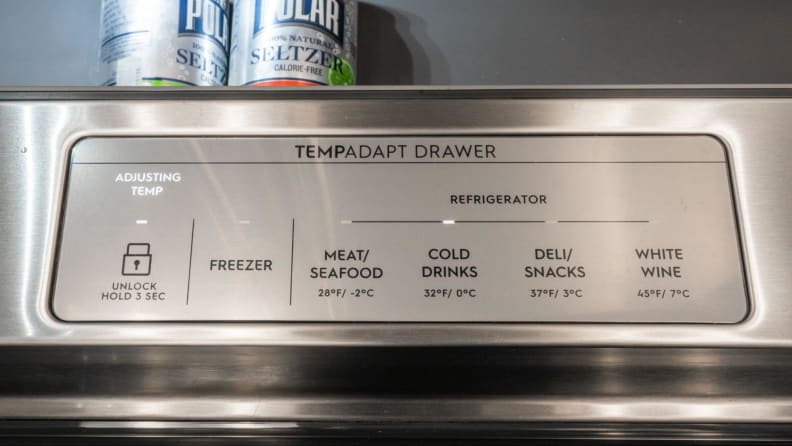 Temperature control panel for flex drawer with all its settings.