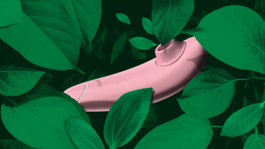 Womanizer Premium Eco vibrator among green leaves