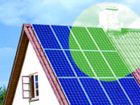 Suburban home with solar panels on roof.