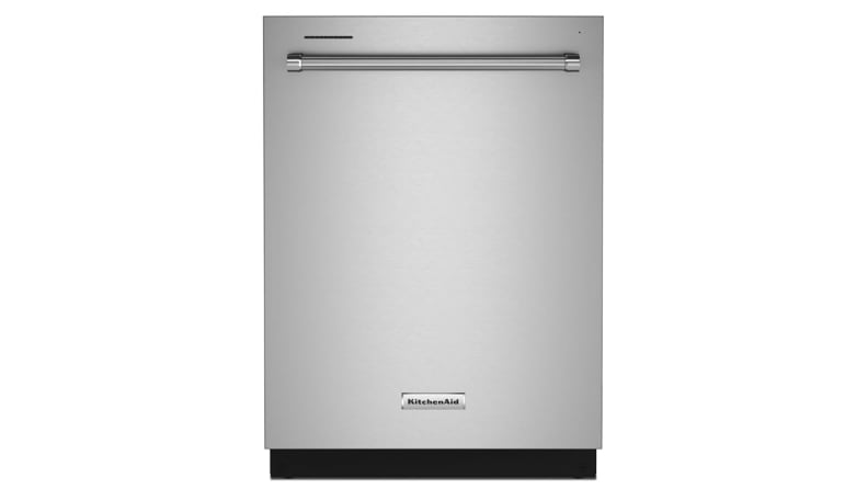 The KitchenAid KDTM404KPS dishwasher on a white background.