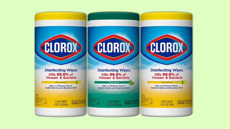 Clorox Disinfecting Wipes on light green background.