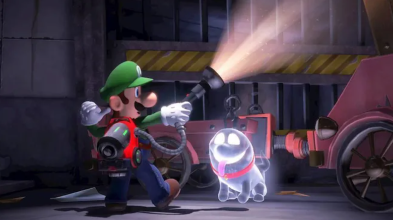 Screen grab of Nintendo character Luigi in animated video game.