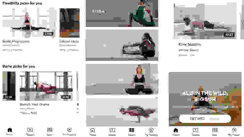 Side by side screenshots of the Alo Moves yoga app.