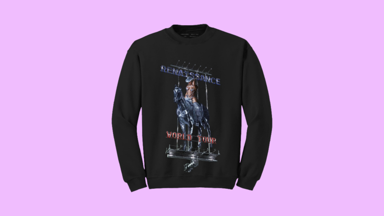 A sweatshirt printed with an image of Beyonce at the Renaissance World Tour.