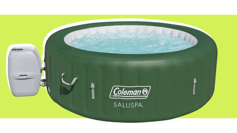 Hunter green inflatable hot tub pool filled with water.