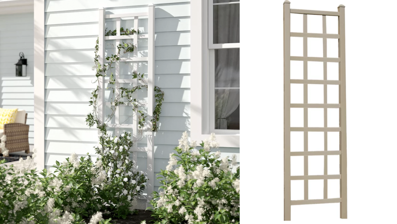Two images of a wooden trellis