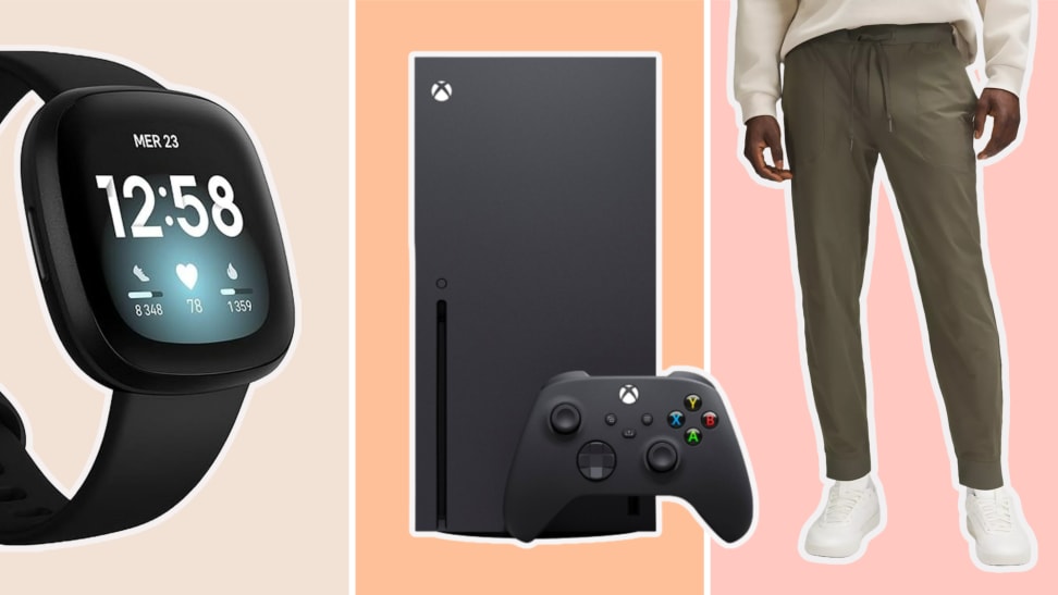 Fitbit Versa 3 smartwatch, Xbox Series X game console, lululemon ABC joggers
