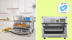 A collage of Cuisinart air fryer toaster ovens on an image with a Way Day badge.