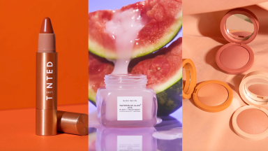 A collage of makeup and skincare from Asian beauty brands.