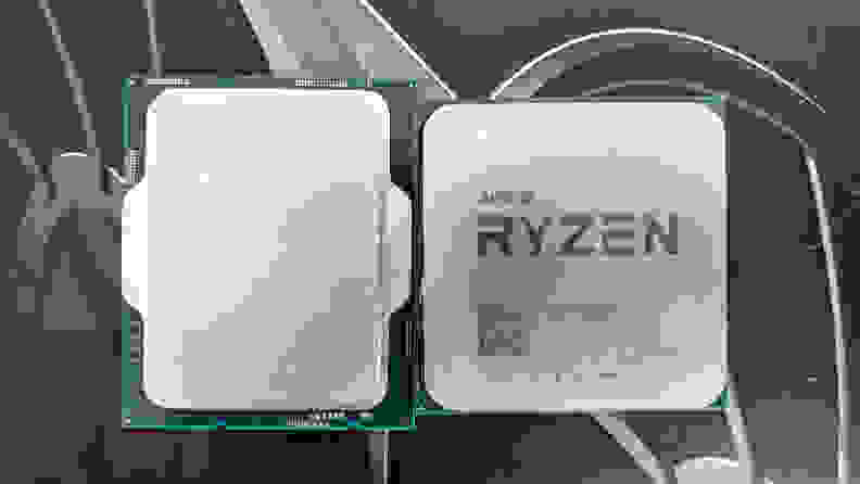 A close up of two desktop processors
