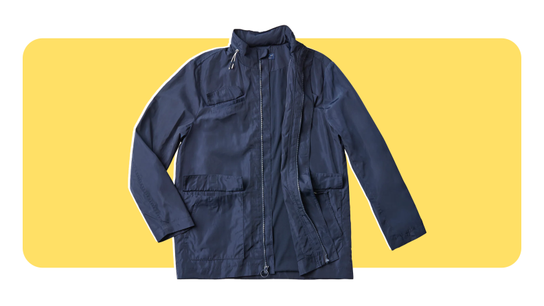 Navy Solid Poplin Long Sleeve ‘Wilson’ Weight Rain Jacket with Magnetic Closures from Magnaready.