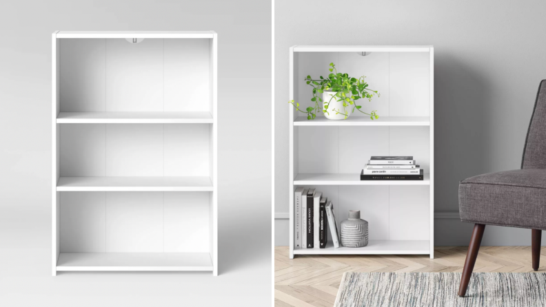 A white bookshelf on display.