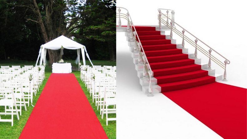 Red carpet in an aisle and laid out on stairs
