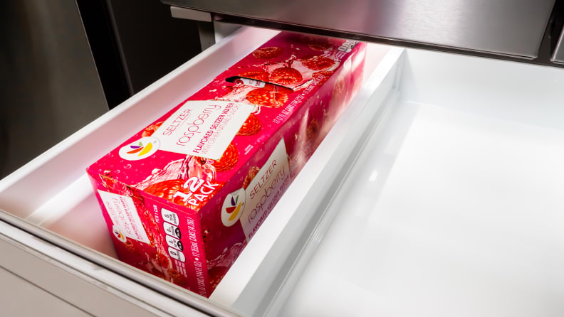 A close-up of the interior of the Whirlpool WRX735SDHZ's exterior drawer.