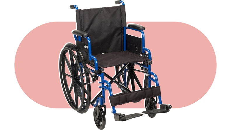 A Drive Medical Blue Streak chair on a colorful background