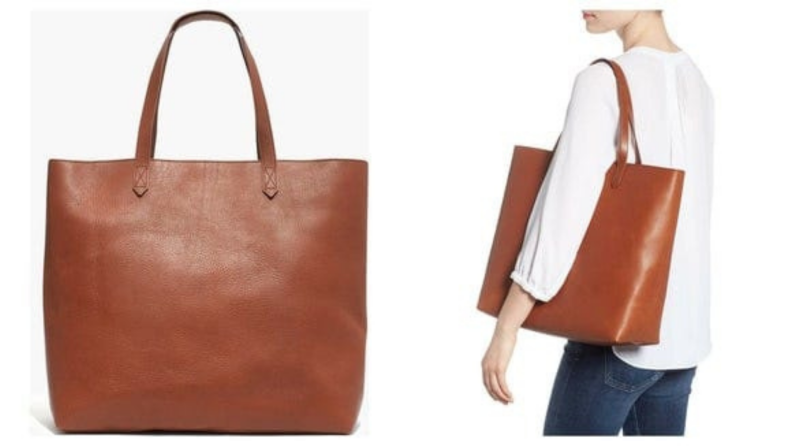 A camel Madewell bag.