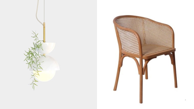 Japandi-style planter and wicker chair