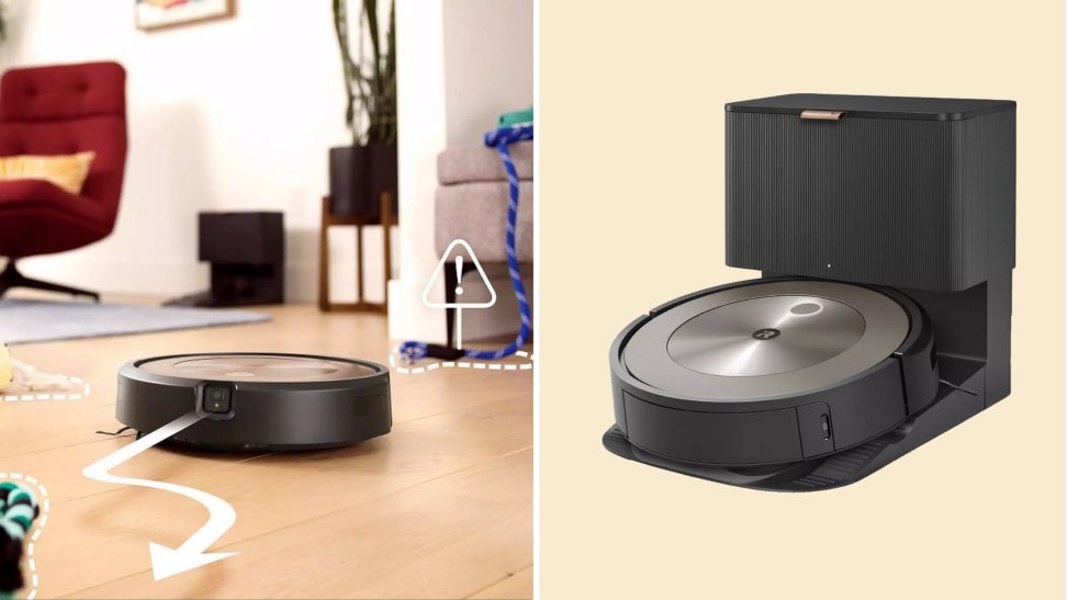 A collage of black iRobot Roomba vacuums.