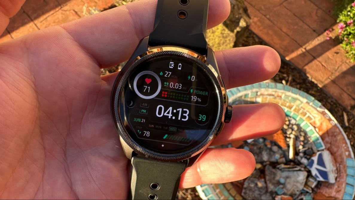 Our reviewer holds the Ticwatch Pro 5 in the palm of his hand.