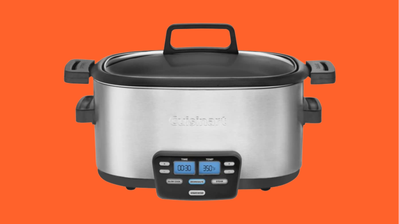 Slow cooker against orange background