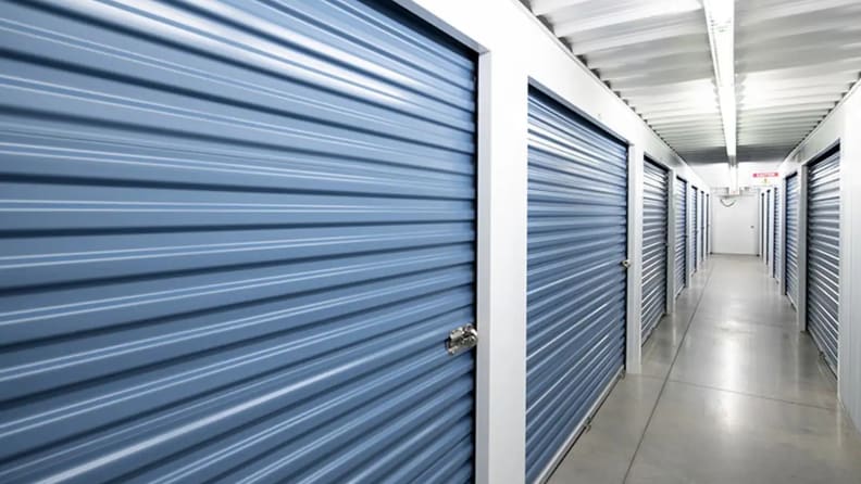A corridor of an indoor self-storage facility