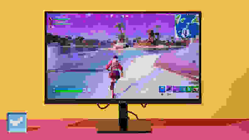 The HP Omen 27q gaming monitor with fortnite on screen
