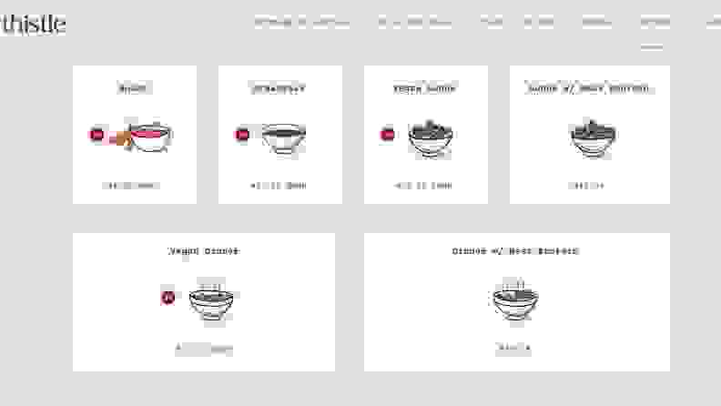 Screenshot of Thistle's meal selection interface.