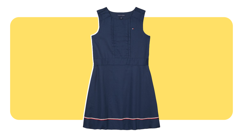 Tommy Hilfiger dress with red and white trim around bottom hem.