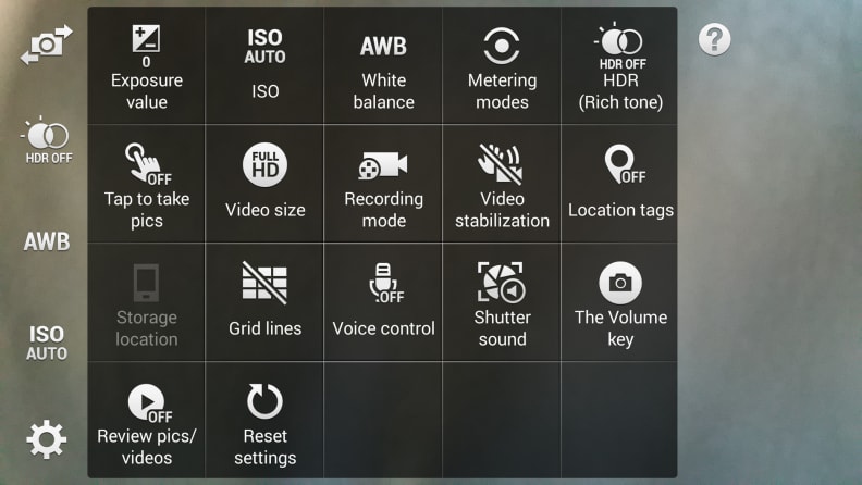 A screenshot of the Samsung Galaxy Note 4's camera menu.