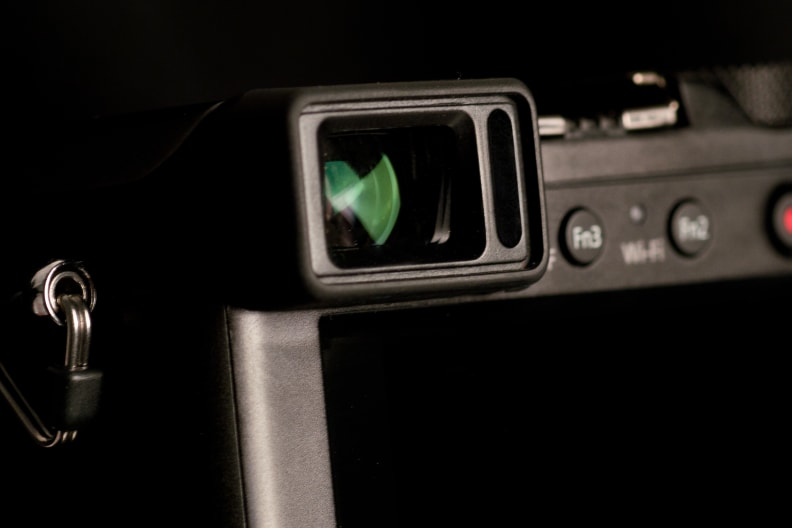 A photograph of the Panasonic Lumix LX100's electronic viewfinder.