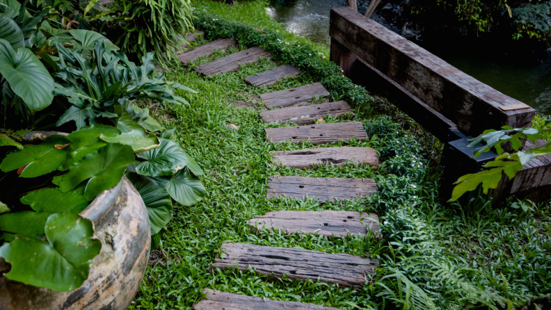 one wood pallet project is to create a garden pathway