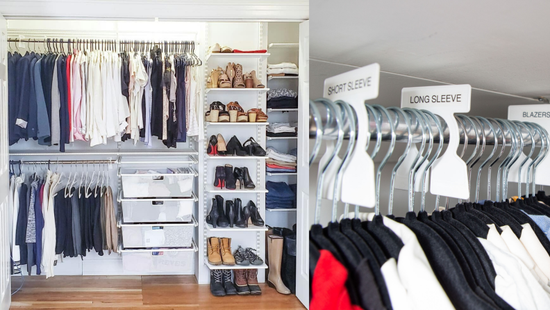 A closet with labels that keep items organized.