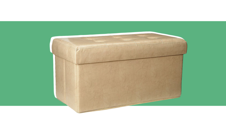 An image of a velvety, rectangular storage box in pale yellow.