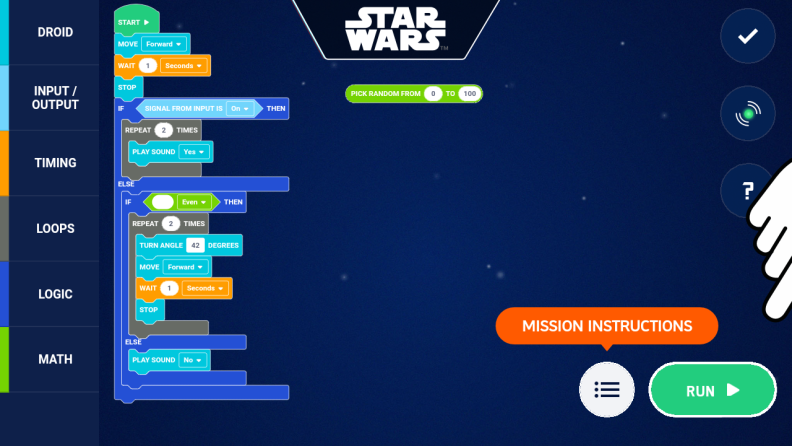 The "Code Master" part of the Droid Inventor Kit companion app lets you code whatever you want.