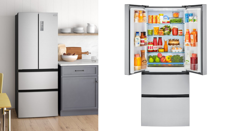 two images of a french door refrigerator