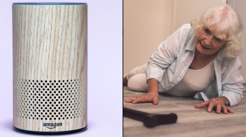 Amazon Echo and woman on the ground