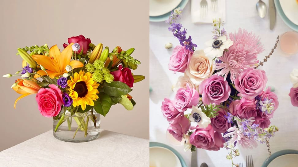 Two gorgeous flower bouquets featuring sunflowers, roses, and daisies.