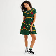 Product image of Celebrate Together Short Sleeve Tinsel Tree Fit & Flare Dress