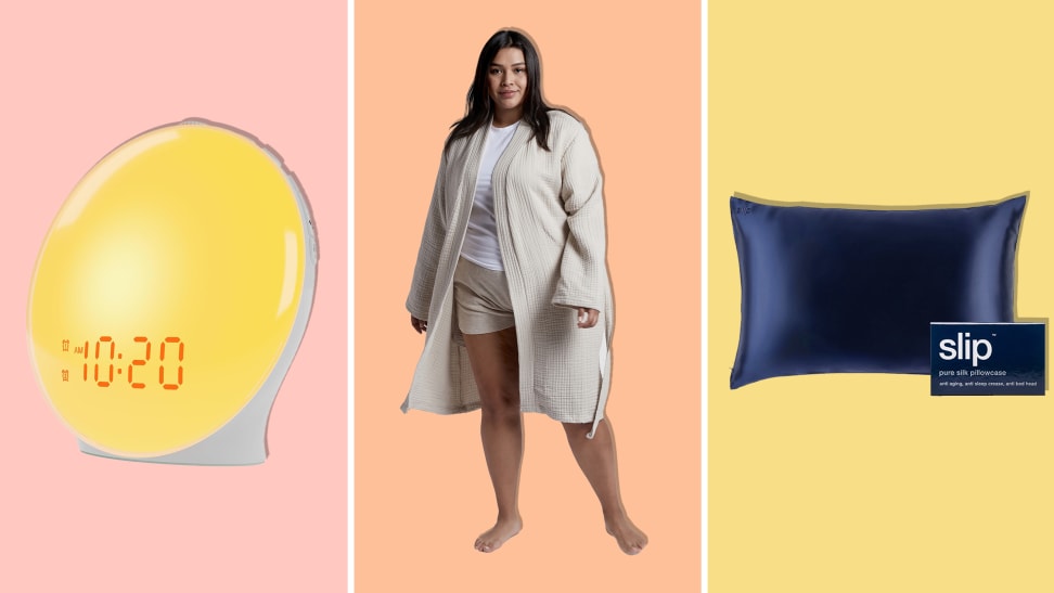 A selection of the Sleep Week 2024 picks including Jall alarm clock, Parachute robe, and Slip silk pillowcase.